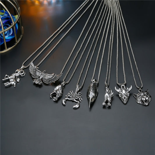 1PC Personality Rock Goat Eagle Tiger Animals Necklace Women Punk Vintage Metal Dragon Skull Pendant Necklace Men Jewely N72