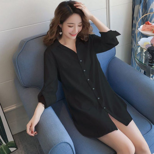 Plus Size Black Blouses Women Shirt Long Sleeves Boyfriend Bottom Top Loose Long Home Shirts Blusas Mujer De Moda 2021