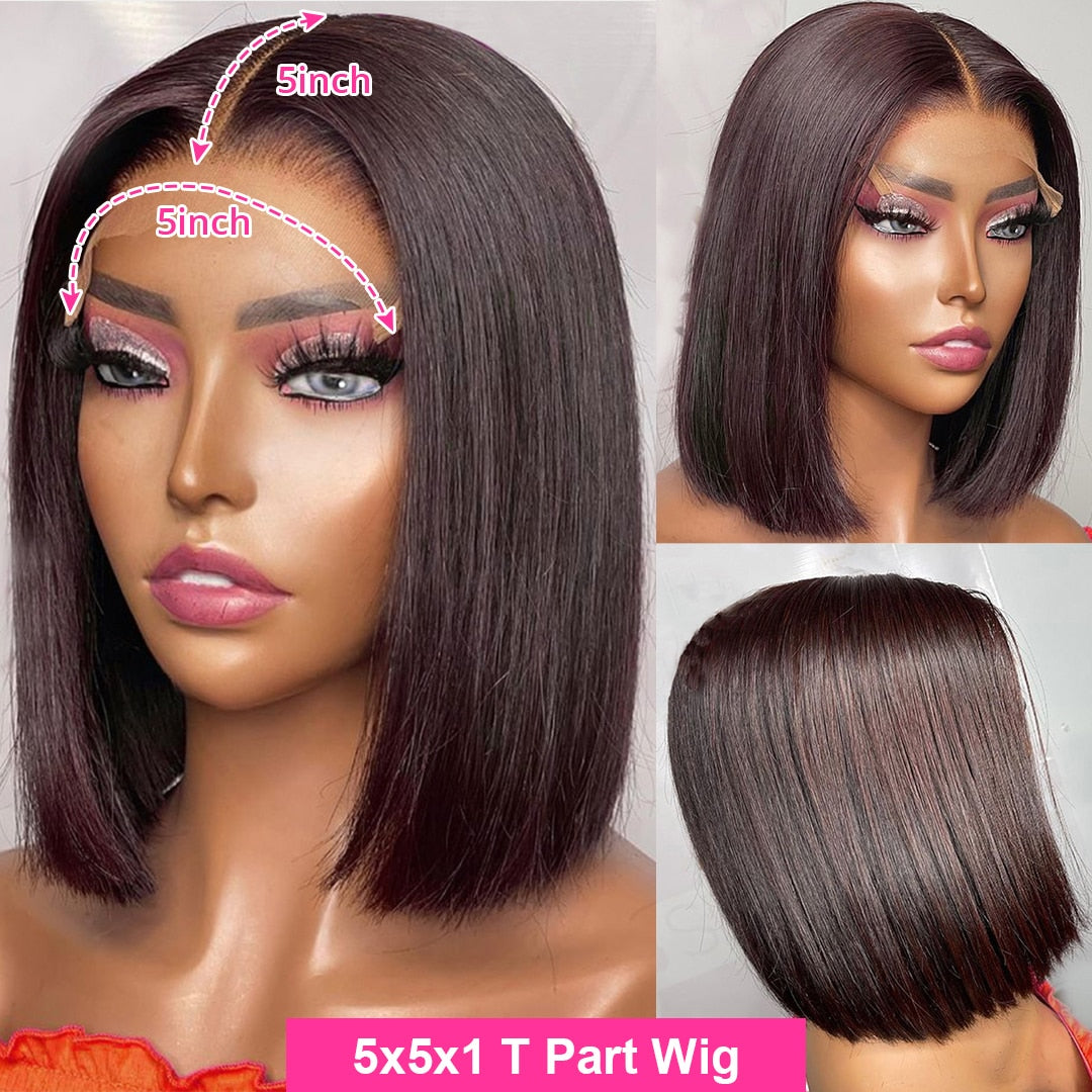 Short Bob Wig Bone Straight Human Hair Wigs for Black Women Pre-Plucked Wigs 5x5x1 Closure Wig Malaysian Lace Wigs 180% Denisty