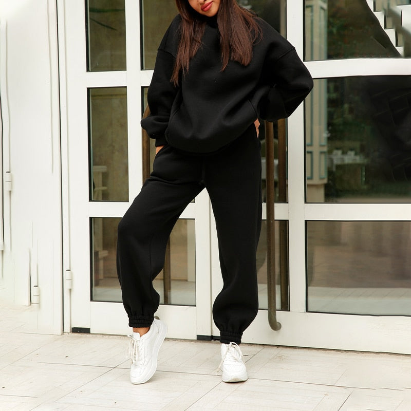 Women&#39;s Tracksuit Suit Autumn Fashion Warm Hoodie Sweatshirts Two Pieces Oversized Solid Casual Hoody Pullovers Long Pant Sets