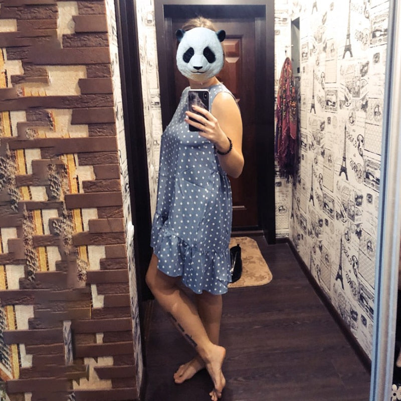 Women Summer Dress Fashion Polka Dot Sleeveless Beach Mini Dress For Women Casual Print Short Loose Blue Sundress 2022 Plus Size