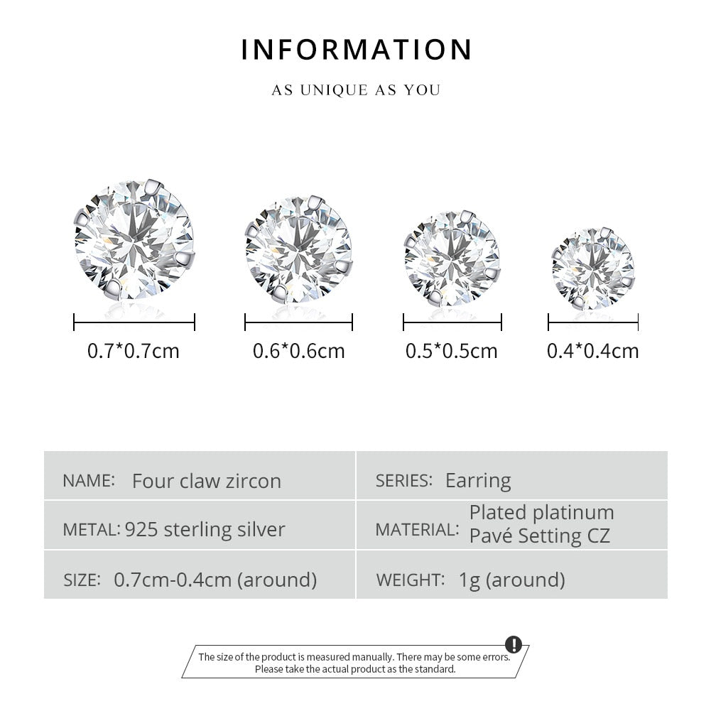 bamoer HOT SALE Basic Wedding Stud Earrings Solid Silver 925 Clear Cubic Zirconia Women Statement Earrings BSE166