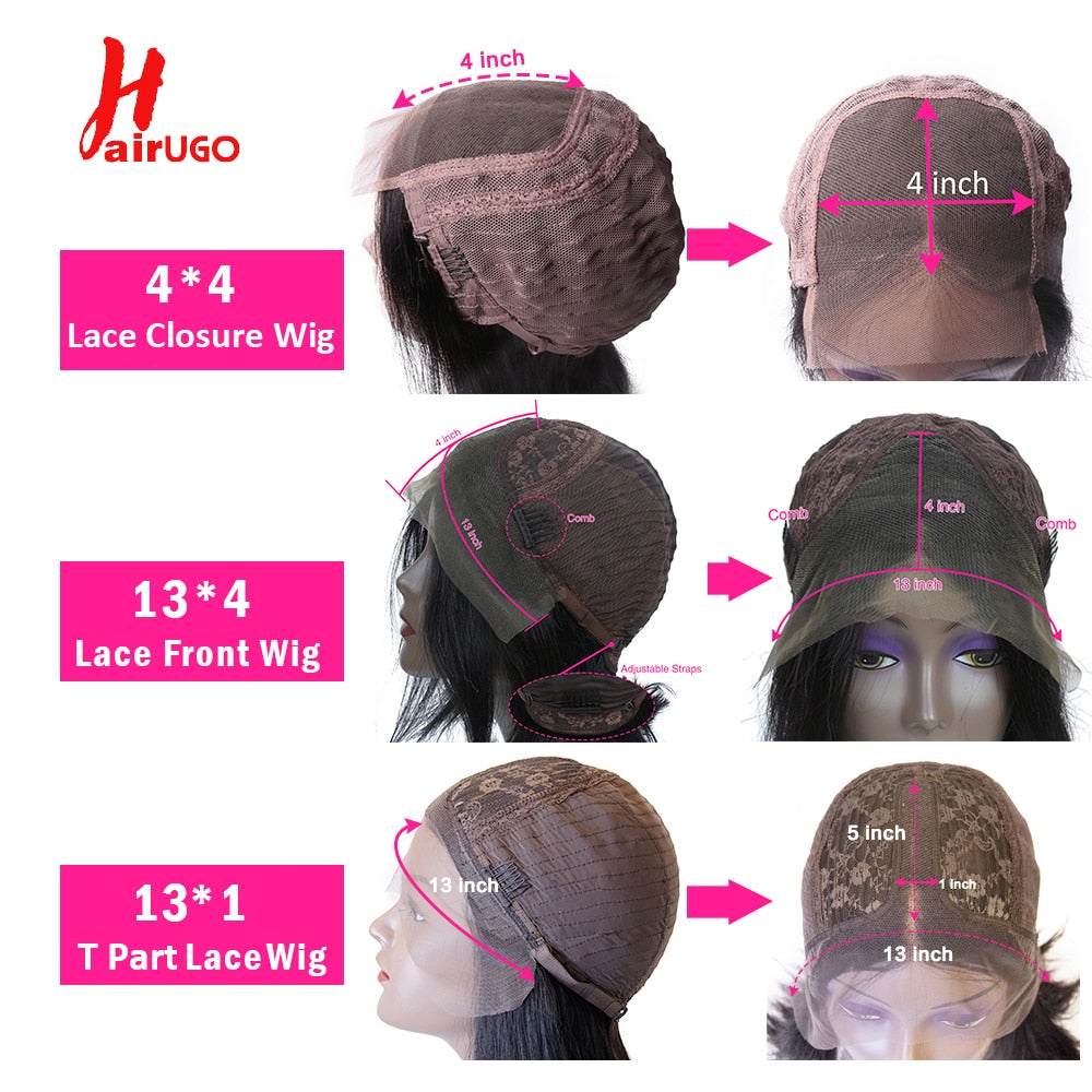 HairUGo 13*4 Lace Front Human Hair Wigs 4x4 Lace Closure Wig Pre Plucked Brazilian Remy Straight Bob Wigs Lace Frontal For Women