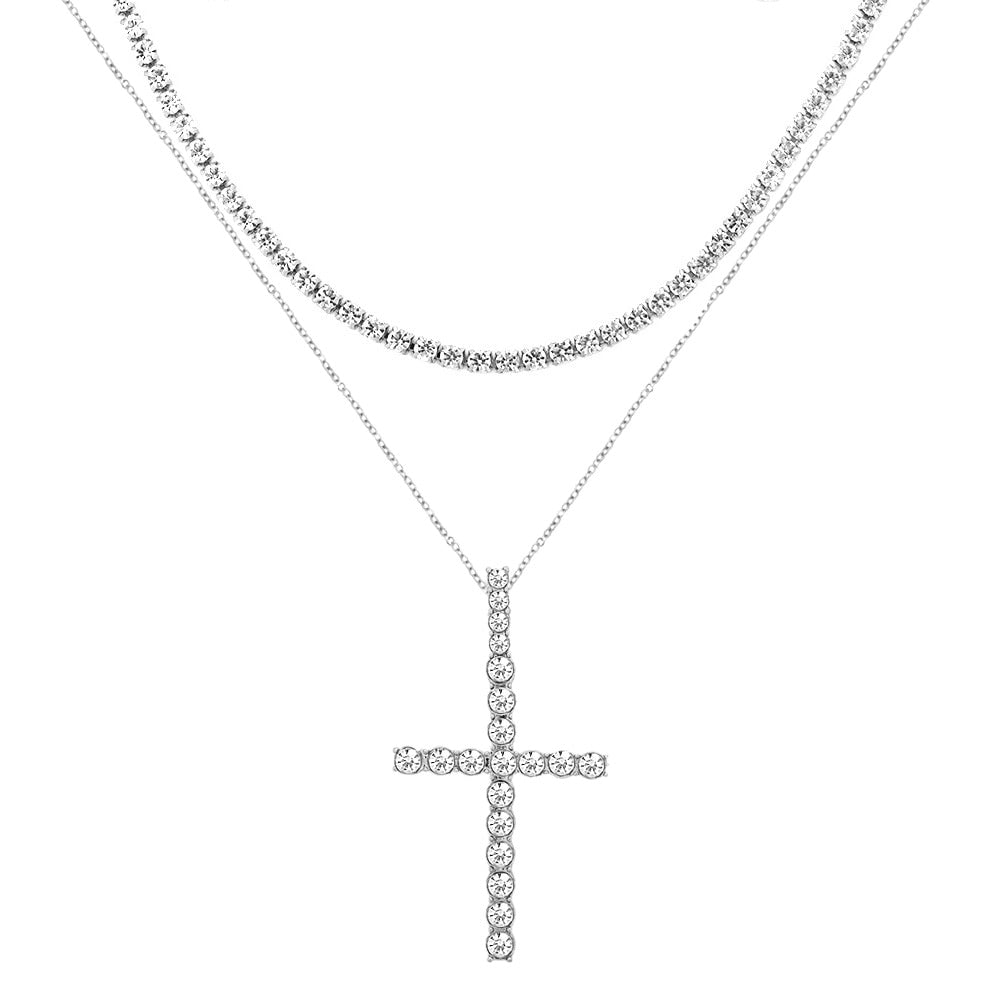 Iced Out Crystal Ankh Cross Pendant Tennis Necklace For Women Shining Butterfly Rhinestone Clavicle Chain Choker 2021 New Jewely