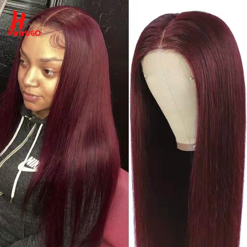 HairUGo Brazilian Straight #4 Blonde 4x4 Lace Closure Wig Remy Ombre T Part Lace Wigs #27 Colored Human Hair Wig  150% Density