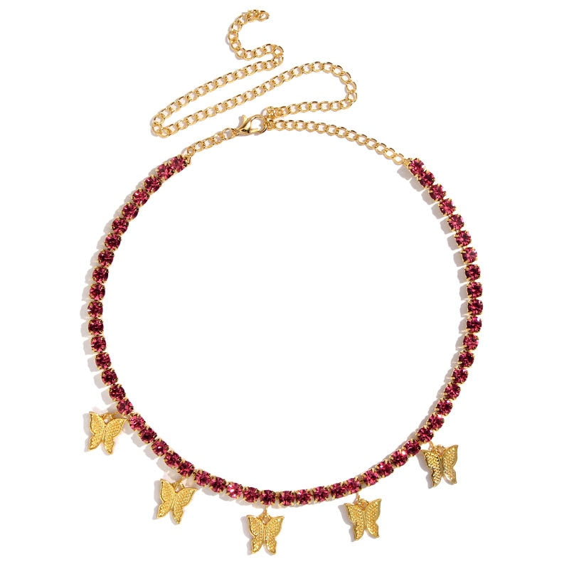 Iced Out Crystal Ankh Cross Pendant Tennis Necklace For Women Shining Butterfly Rhinestone Clavicle Chain Choker 2021 New Jewely