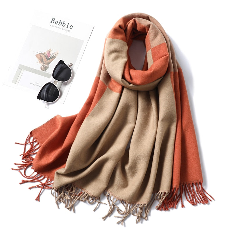 Winter Cashmere Scarf Women Thick Warm Shawls Wraps Lady Solid Scarves Fashion Tassels Pashmina Blanket quality foulard 2021 New