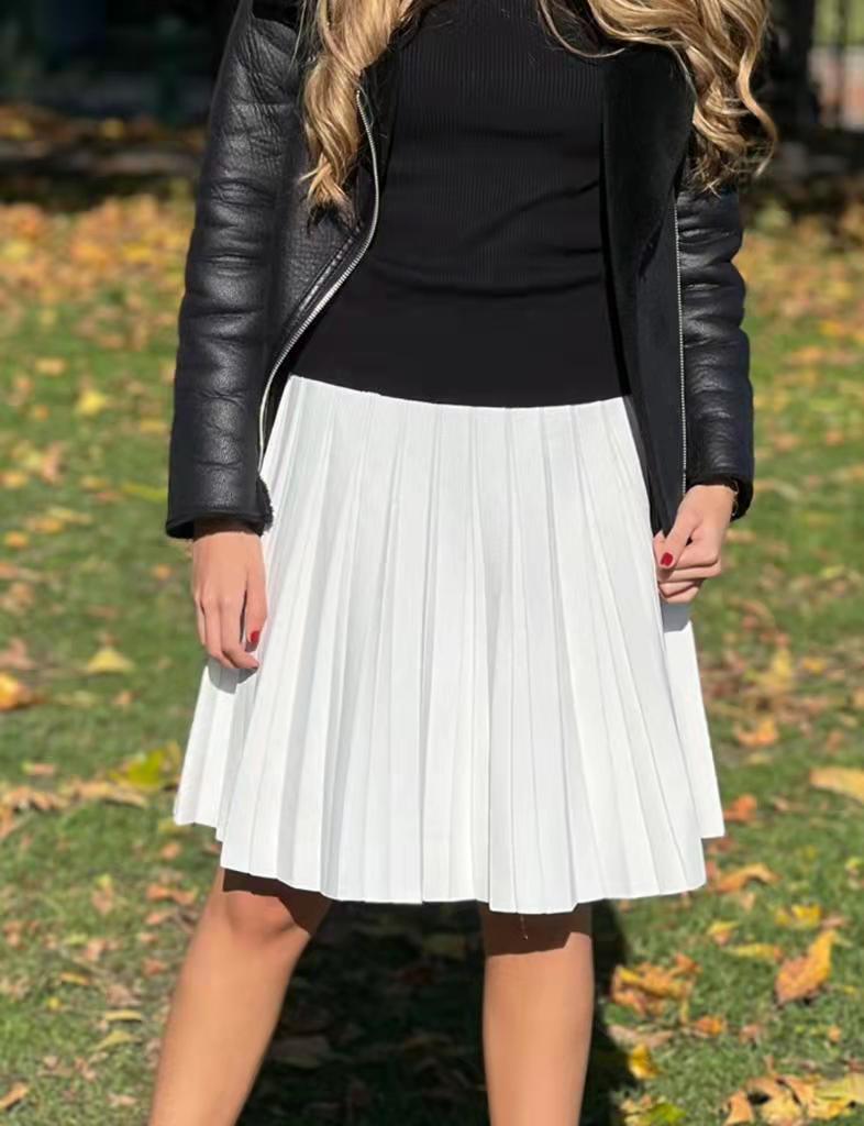 2022 Women Knitted Pleated Skirts Fashion High Waist Knit Dress Solid Color Female Classic Skirt