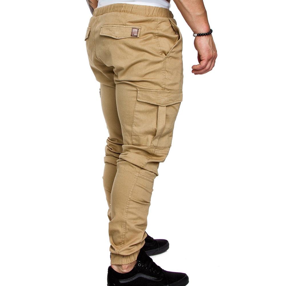 Men Casual Pants Plus Size Men Solid Color Multi Pocket Drawstring Ankle Tie Cargo Pants Trousers Summer Hottest Weight Pants