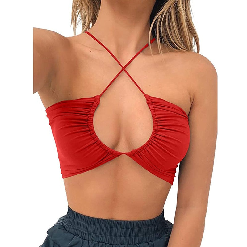 Women&#39;s Sexy Criss Cross Lace Up Sling Basic Bow Tie Crop Top