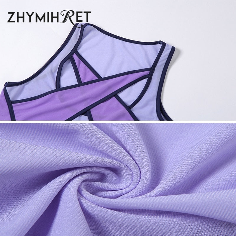 ZHYMIHRE See Through Mesh Hollow Out Bodysuit Women 2021 Summer Purple Patchwork Bodys Sexy Swimwear Female Festival Outfit