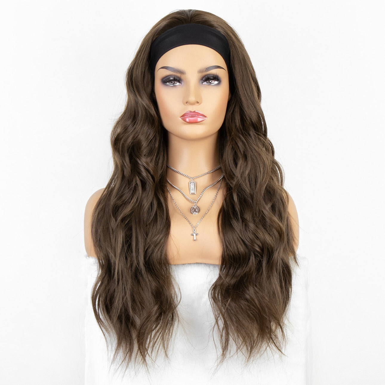 kryssma Long Wavy Headband Wig for Black Women None Replacement Body Wave Synthetic Headwraps Hair Wig 2020 New Fashion