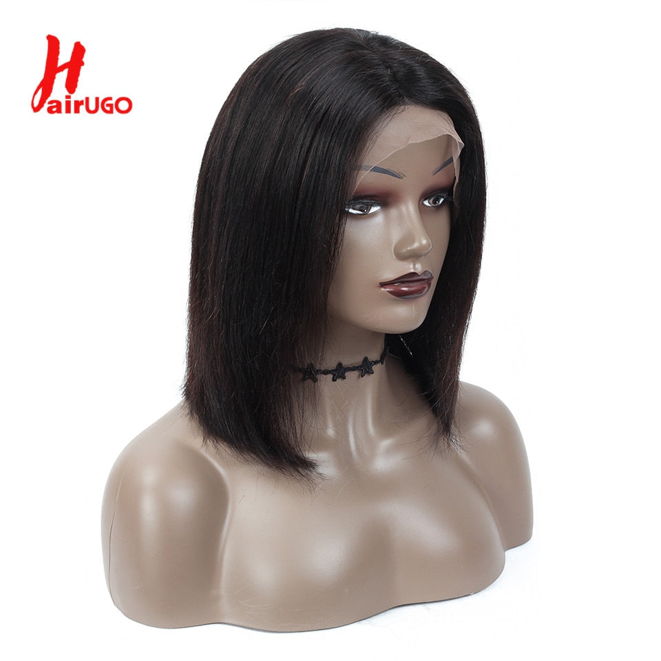 HairUGo 13*4 Lace Front Human Hair Wigs 4x4 Lace Closure Wig Pre Plucked Brazilian Remy Straight Bob Wigs Lace Frontal For Women