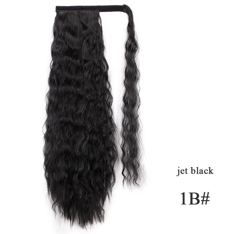 Synthetic Corn Wavy Long Ponytail Synthetic Hairpiece Wrap on Clip Hair Extensions Ombre Brown Pony Tail Blonde Fack Hair