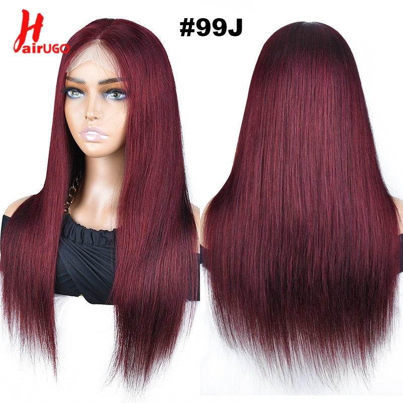 HairUGo Brazilian Straight #4 Blonde 4x4 Lace Closure Wig Remy Ombre T Part Lace Wigs #27 Colored Human Hair Wig  150% Density