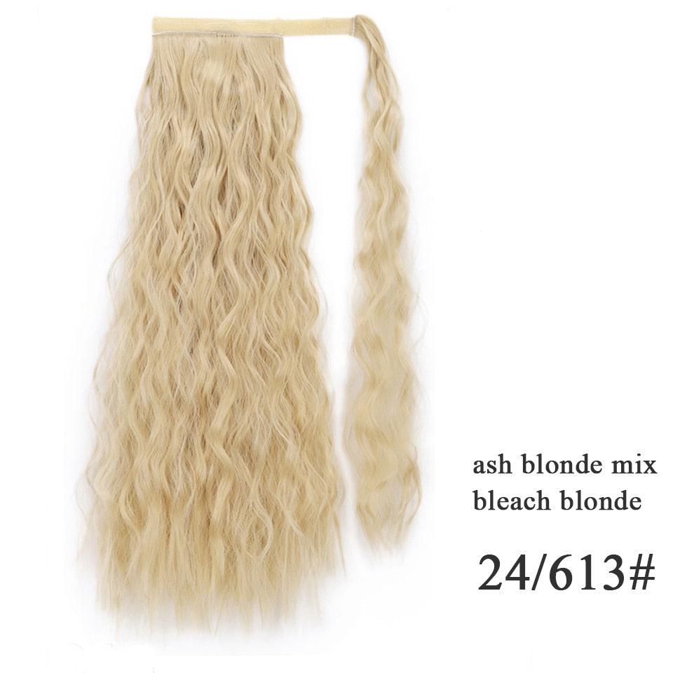 Synthetic Corn Wavy Long Ponytail Synthetic Hairpiece Wrap on Clip Hair Extensions Ombre Brown Pony Tail Blonde Fack Hair