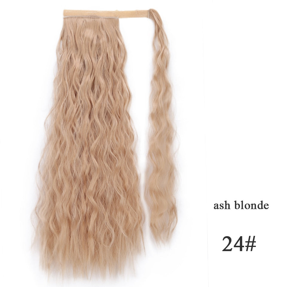 Synthetic Corn Wavy Long Ponytail Synthetic Hairpiece Wrap on Clip Hair Extensions Ombre Brown Pony Tail Blonde Fack Hair