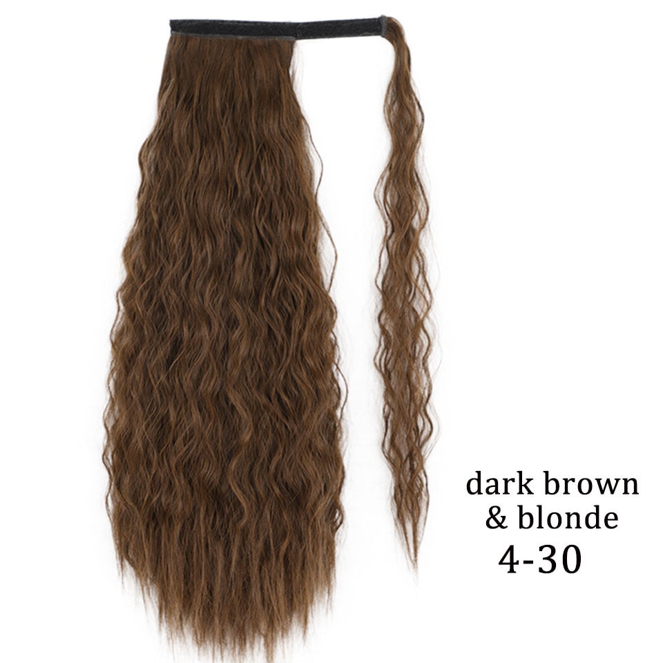 Synthetic Corn Wavy Long Ponytail Synthetic Hairpiece Wrap on Clip Hair Extensions Ombre Brown Pony Tail Blonde Fack Hair