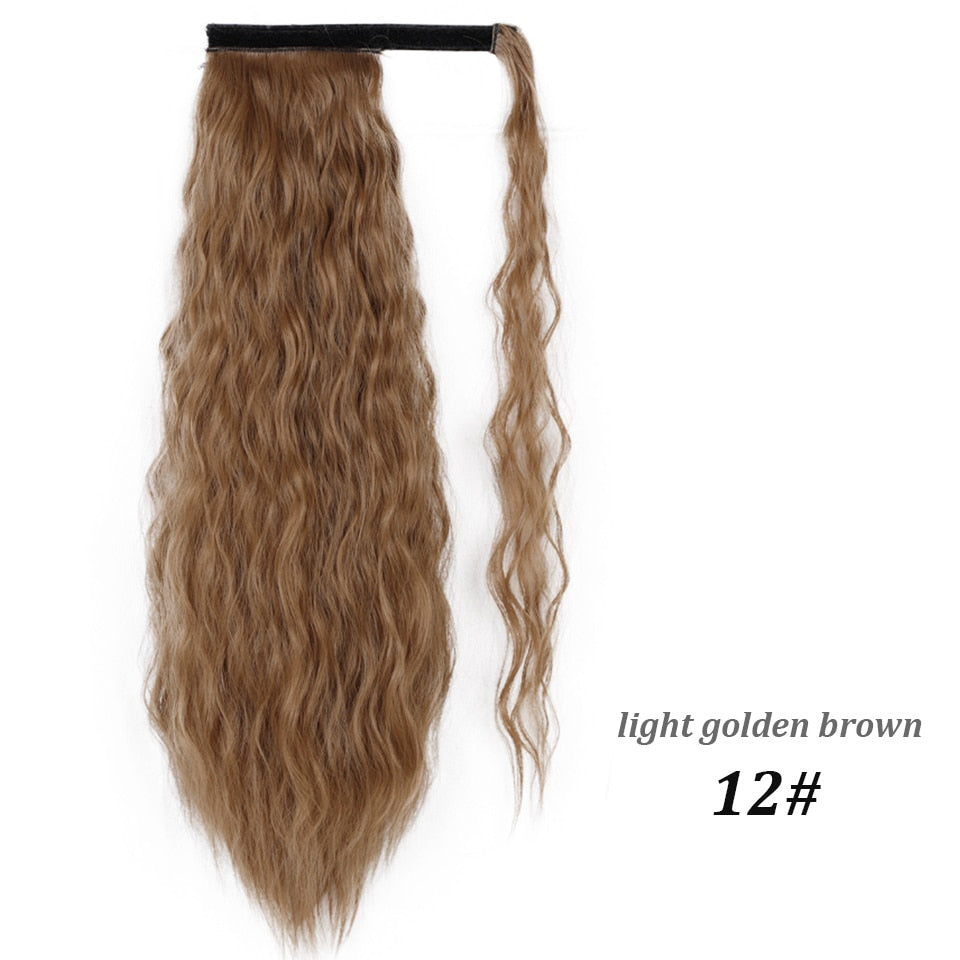 Synthetic Corn Wavy Long Ponytail Synthetic Hairpiece Wrap on Clip Hair Extensions Ombre Brown Pony Tail Blonde Fack Hair