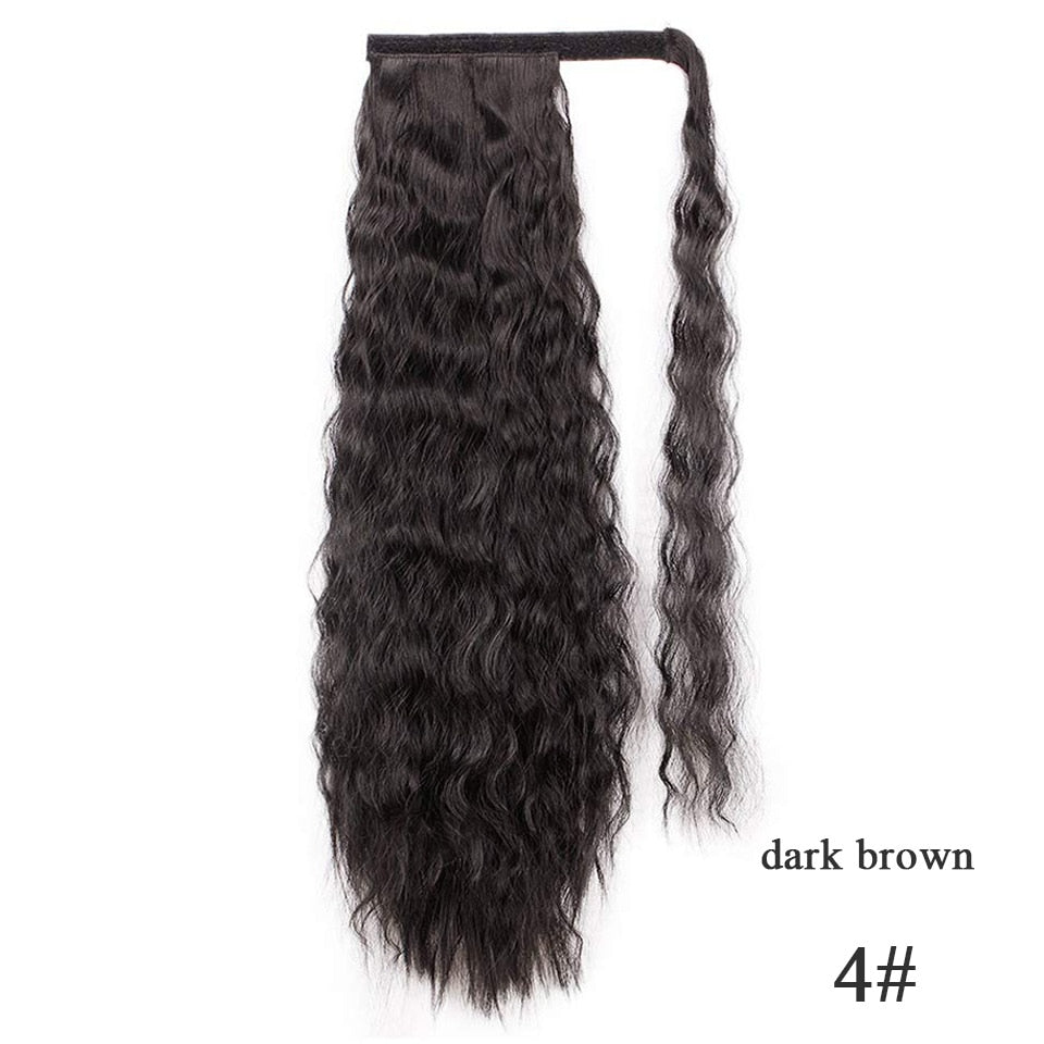 Synthetic Corn Wavy Long Ponytail Synthetic Hairpiece Wrap on Clip Hair Extensions Ombre Brown Pony Tail Blonde Fack Hair