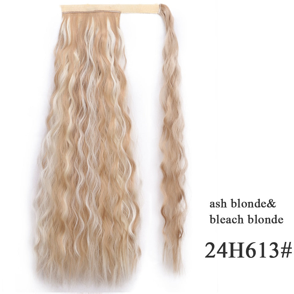 Synthetic Corn Wavy Long Ponytail Synthetic Hairpiece Wrap on Clip Hair Extensions Ombre Brown Pony Tail Blonde Fack Hair