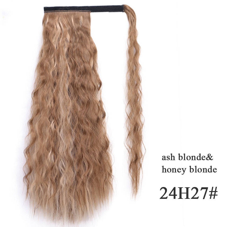 Synthetic Corn Wavy Long Ponytail Synthetic Hairpiece Wrap on Clip Hair Extensions Ombre Brown Pony Tail Blonde Fack Hair