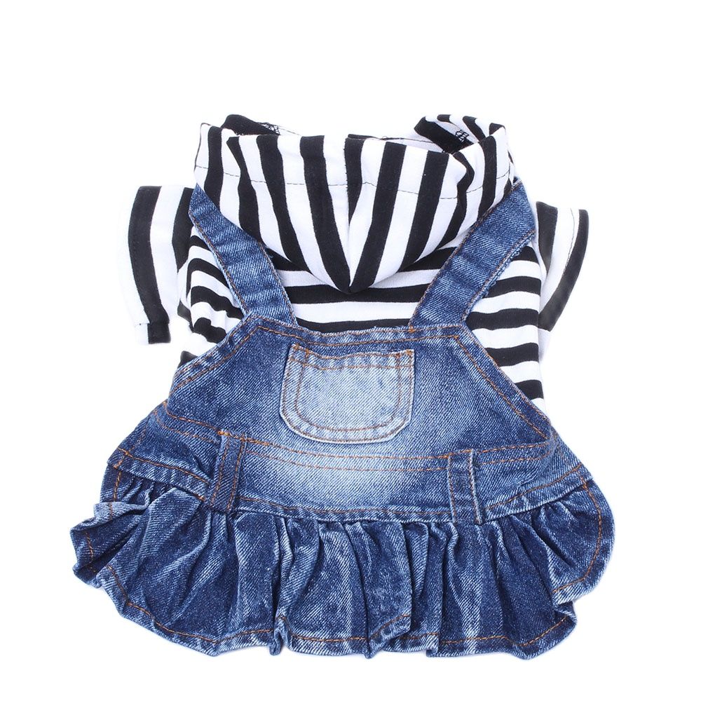 Jean Dog Dress Coat Striped&amp;Pocket Pet Denim Jacket For Girl Dogs Cats Small Medium Large