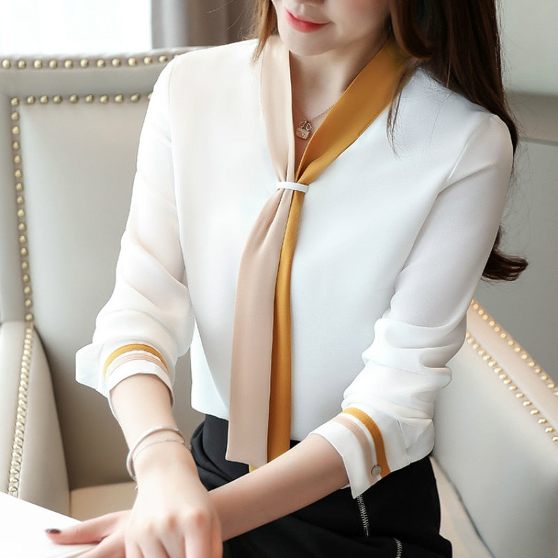 Plus size OL office Women Tops and Blouse Vintage Long Sleeve Chiffon Tops Blusas Mujer De Moda 2019 Elegant Autumn blouses