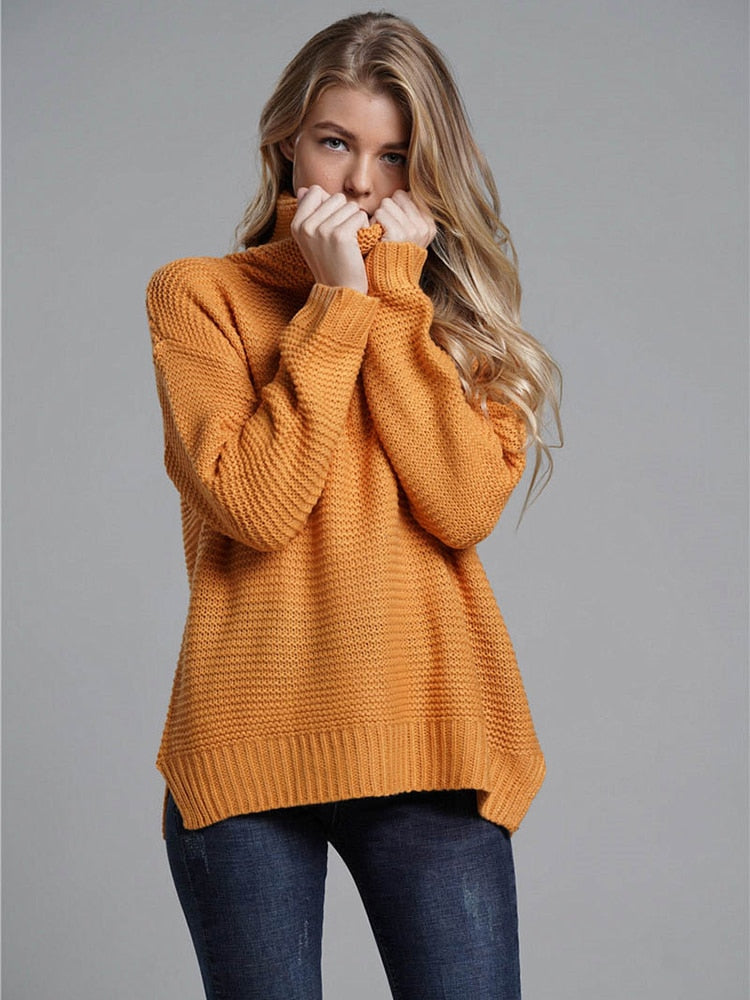 Fitshinling Fashion Woman Winter Sweater Knitwear Hot Sale 6 Colors Solid Women&#39;s Turtleneck Sweaters And Pullovers Jumper Sale