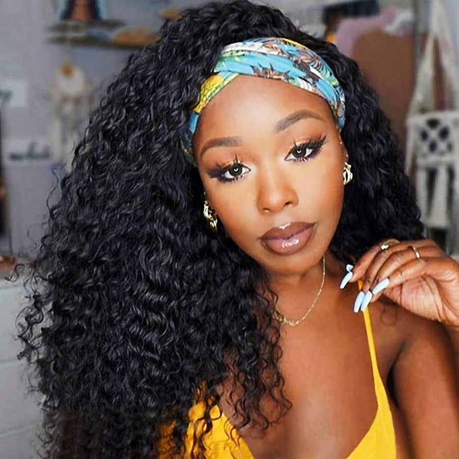 Kinky Curly Headband Wig Brazilian Human Hair Wigs 60cm Natural Hair Glueless Remy Hair Wig For Women Scarf Half Wig Jarin Hair