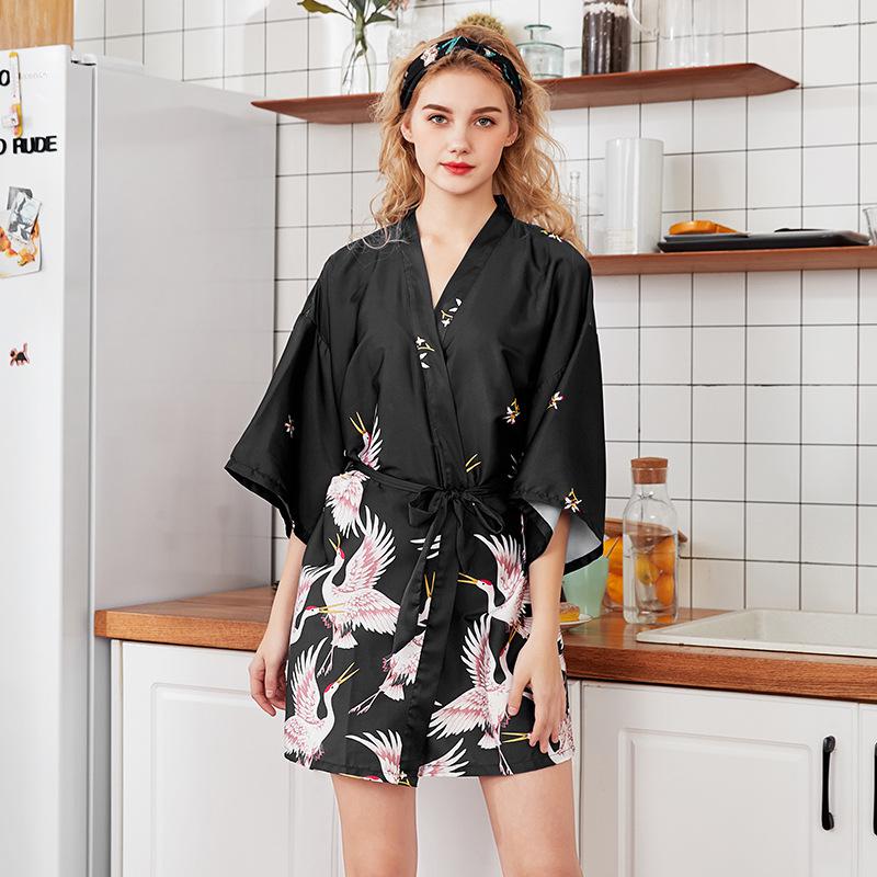 Fashion Women&#39;s Summer Mini Kimono Robe Lady Rayon Bath Gown Yukata Nightgown Sleepwear Sleepshirts Pijama Mujer Size M-XXL