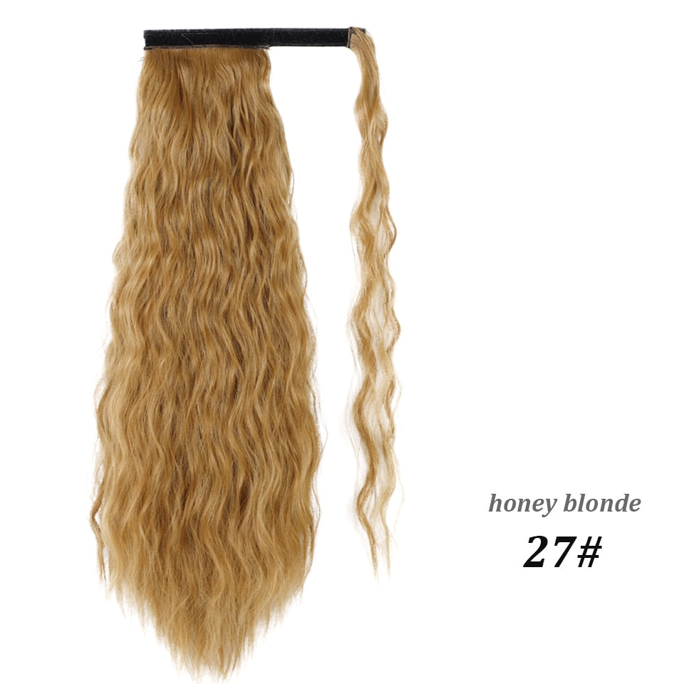 Synthetic Corn Wavy Long Ponytail Synthetic Hairpiece Wrap on Clip Hair Extensions Ombre Brown Pony Tail Blonde Fack Hair