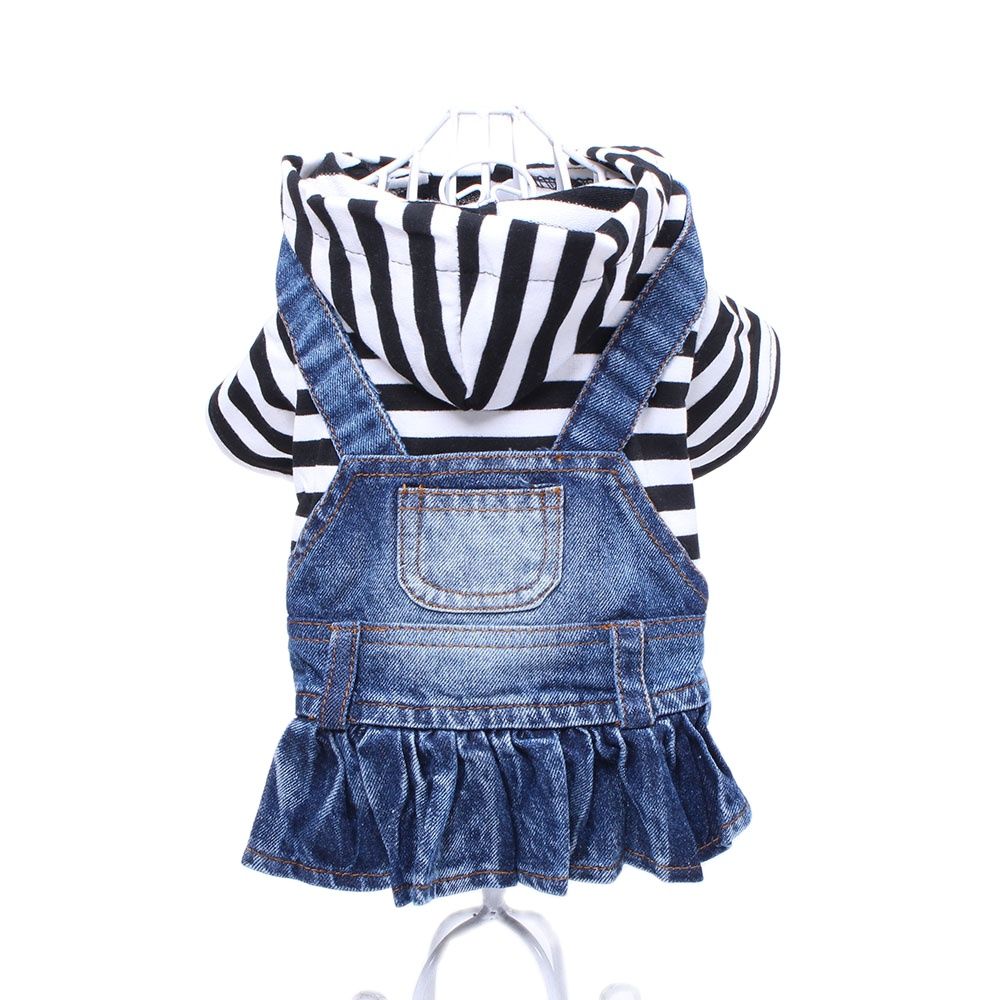 Jean Dog Dress Coat Striped&amp;Pocket Pet Denim Jacket For Girl Dogs Cats Small Medium Large