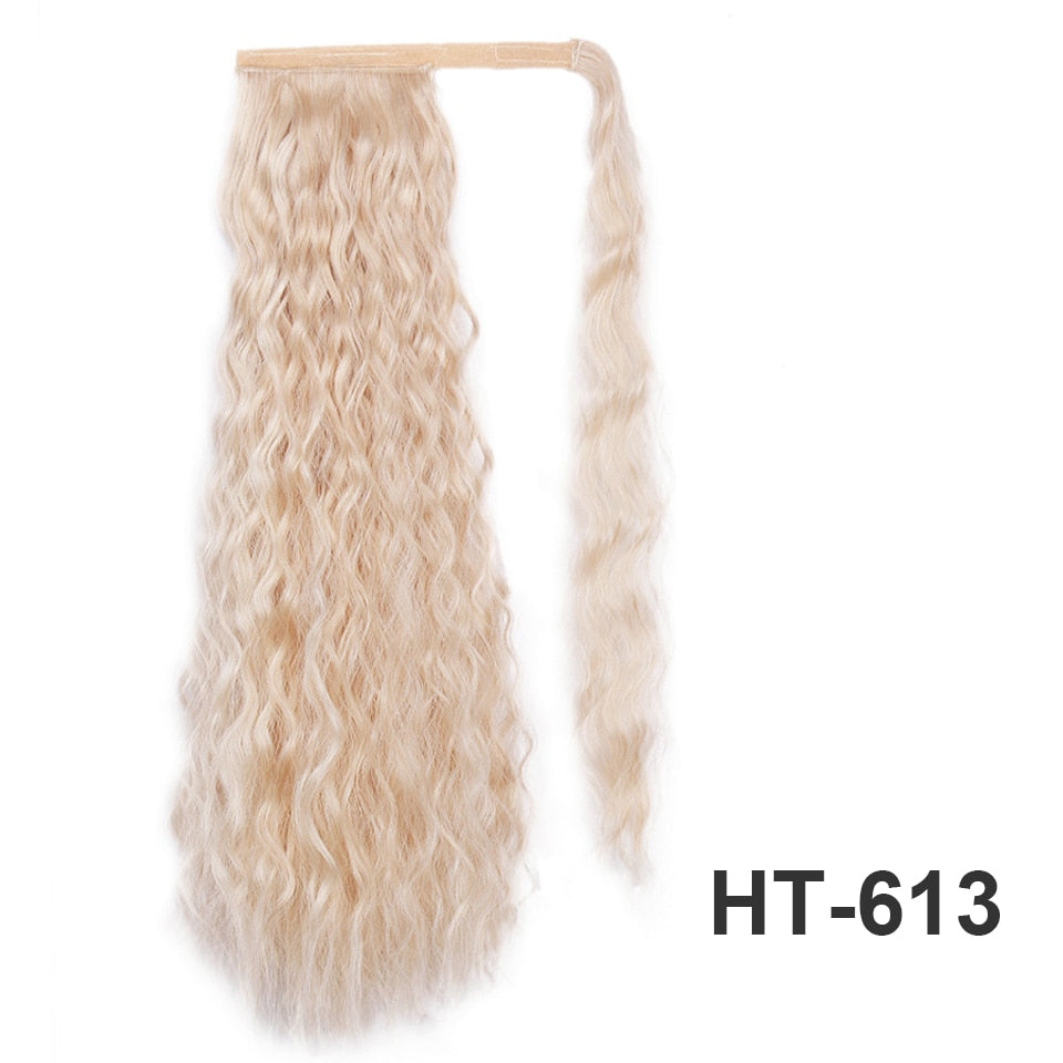 Synthetic Corn Wavy Long Ponytail Synthetic Hairpiece Wrap on Clip Hair Extensions Ombre Brown Pony Tail Blonde Fack Hair