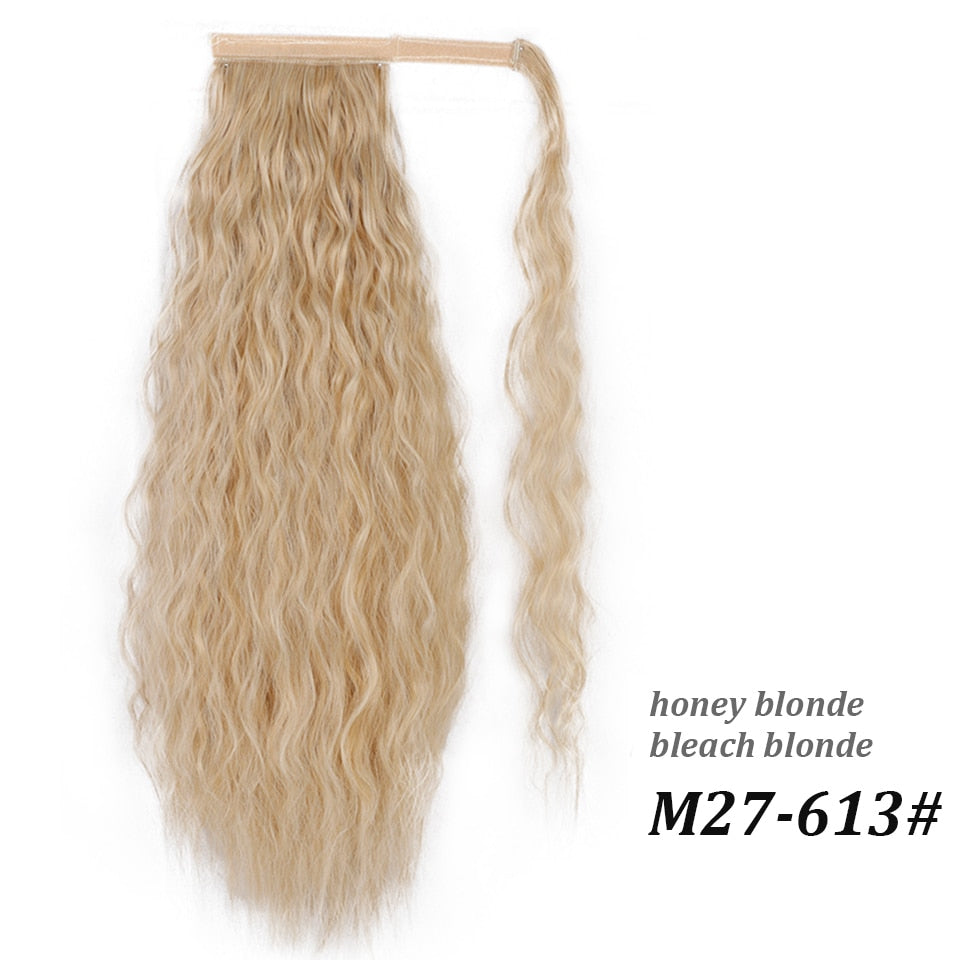 Synthetic Corn Wavy Long Ponytail Synthetic Hairpiece Wrap on Clip Hair Extensions Ombre Brown Pony Tail Blonde Fack Hair