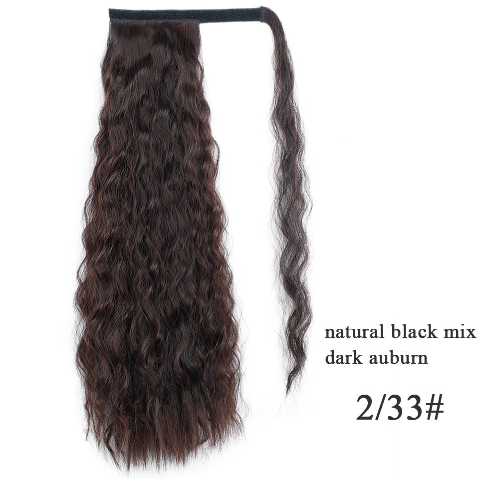 Synthetic Corn Wavy Long Ponytail Synthetic Hairpiece Wrap on Clip Hair Extensions Ombre Brown Pony Tail Blonde Fack Hair