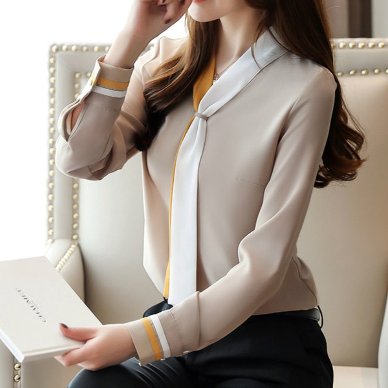 Plus size OL office Women Tops and Blouse Vintage Long Sleeve Chiffon Tops Blusas Mujer De Moda 2019 Elegant Autumn blouses