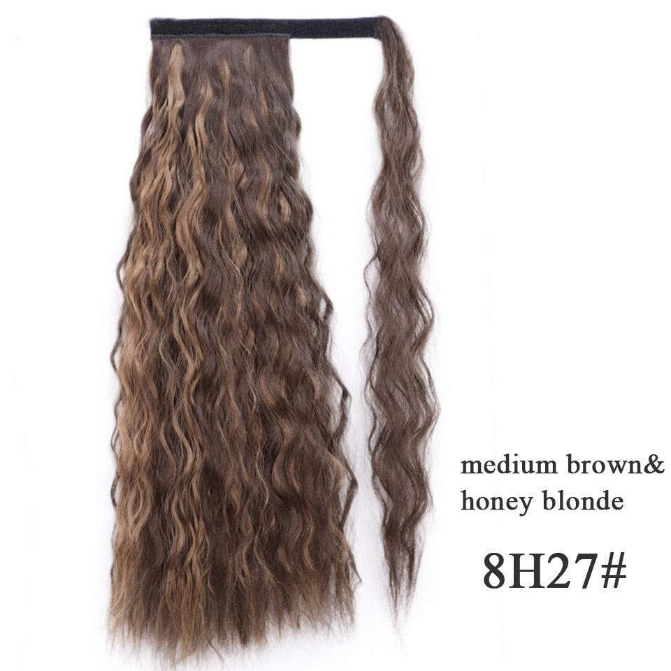 Synthetic Corn Wavy Long Ponytail Synthetic Hairpiece Wrap on Clip Hair Extensions Ombre Brown Pony Tail Blonde Fack Hair