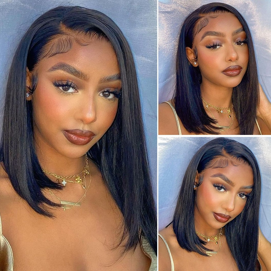 Bone Straight Short Bob 13x4 13x6  Lace Front Human Hair Wig Pre Plucked Brazilian Frontal 4x4 Closure Wigs For Black Women