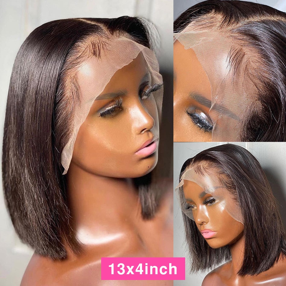 Bone Straight Short Bob 13x4 13x6  Lace Front Human Hair Wig Pre Plucked Brazilian Frontal 4x4 Closure Wigs For Black Women