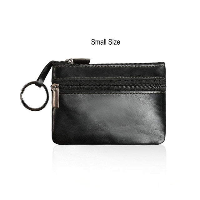 GENODERN Vintage Crazy Horse Leather Men&#39;s Coin Purse Genuine Leather Zipper Coin Wallet Retro Key Holder Small Money Bag