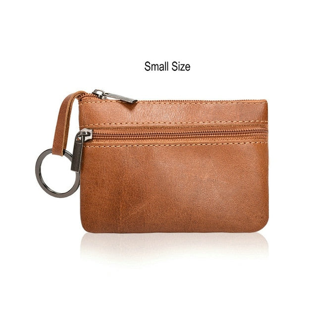 GENODERN Vintage Crazy Horse Leather Men&#39;s Coin Purse Genuine Leather Zipper Coin Wallet Retro Key Holder Small Money Bag