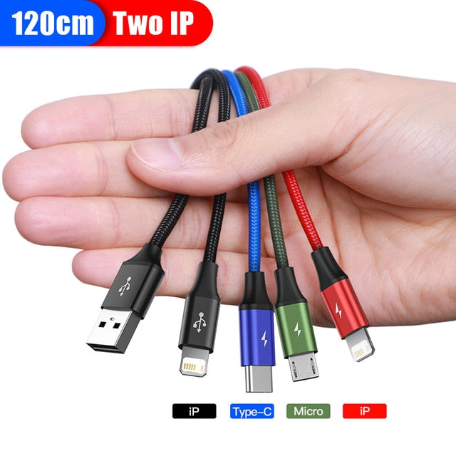 Baseus 4 in 1 USB Type C Cable for iPhone 11 Pro Max 3 in 1 USB Cable USB C Cable for Samsung Xiaomi Note 8 Pro Micro USB Cable