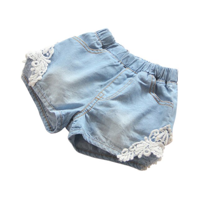 2021 Hot Summer Fashion Beauty Children Little Baby Kids Lace Edges Jeans Girls Denim Blue Shorts For 2 3 4 6 8 10 12 Years Old