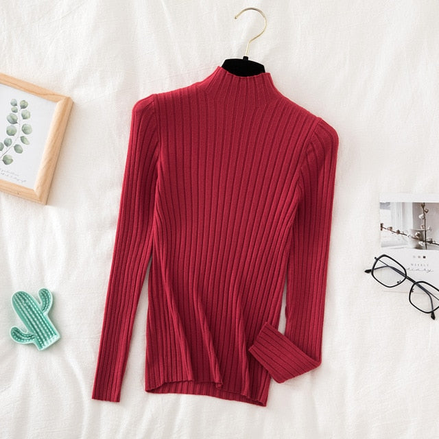 Croysier Pullover Ribbed Knitted Sweater Autumn Winter Clothes Women 2020 High Neck Long Sleeve Slim Basic Woman Sweaters Tops