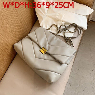 Big Chain Tote Women Shoulder Bag Fashion Large Capacity Messenger Bags for Women 2020 Solid Color Crossbody Bag Women&#39;s Bags