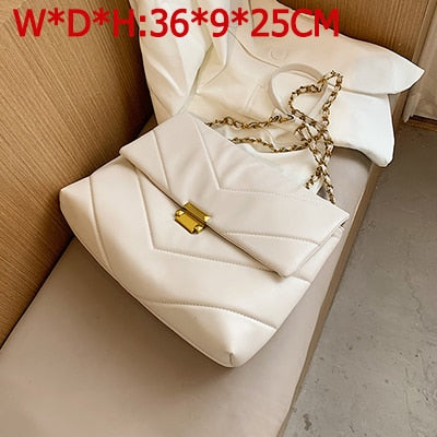 Big Chain Tote Women Shoulder Bag Fashion Large Capacity Messenger Bags for Women 2020 Solid Color Crossbody Bag Women&#39;s Bags