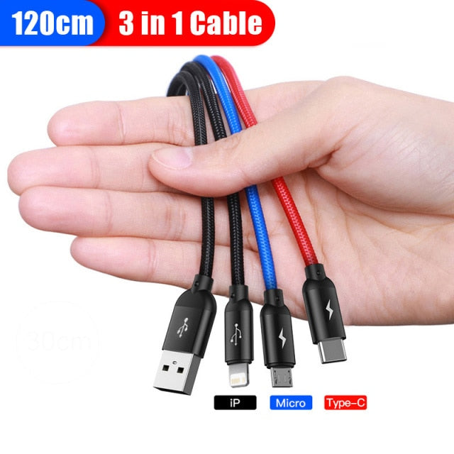 Baseus 4 in 1 USB Type C Cable for iPhone 11 Pro Max 3 in 1 USB Cable USB C Cable for Samsung Xiaomi Note 8 Pro Micro USB Cable