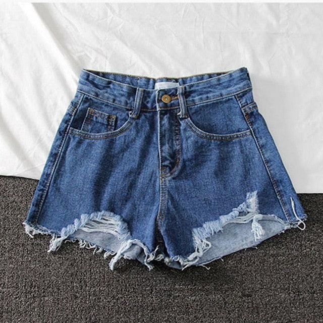 Women Wide Leg Hole Black Denim Shorts Casual Female Streetwear Loose Solid Color White Jeans Shorts Casual Female Shorts Loose