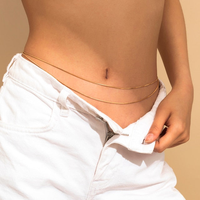 Sexy Vintage Aesthetic Belly Chain Thin Beads Link Body Chain Waist Chain Belt Y2K Streetwear Summer Women Fashion Body Jewelry